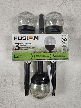 NEW 3 Fusion Solar LED Pathway Lights, Black Finish, Crackle Glass Ball 13" High